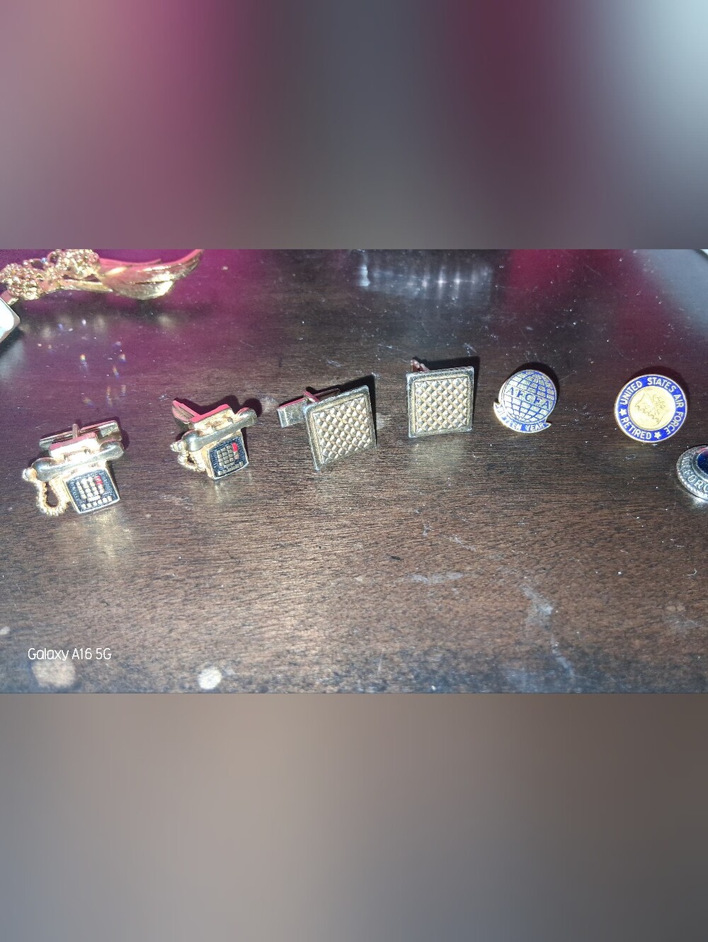 Gold-Tone Square Textured Cufflinks Mixture for Men